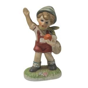 Vintage Schoolboy Figurine with Book Bag & Apple 4" Tall – Collectible